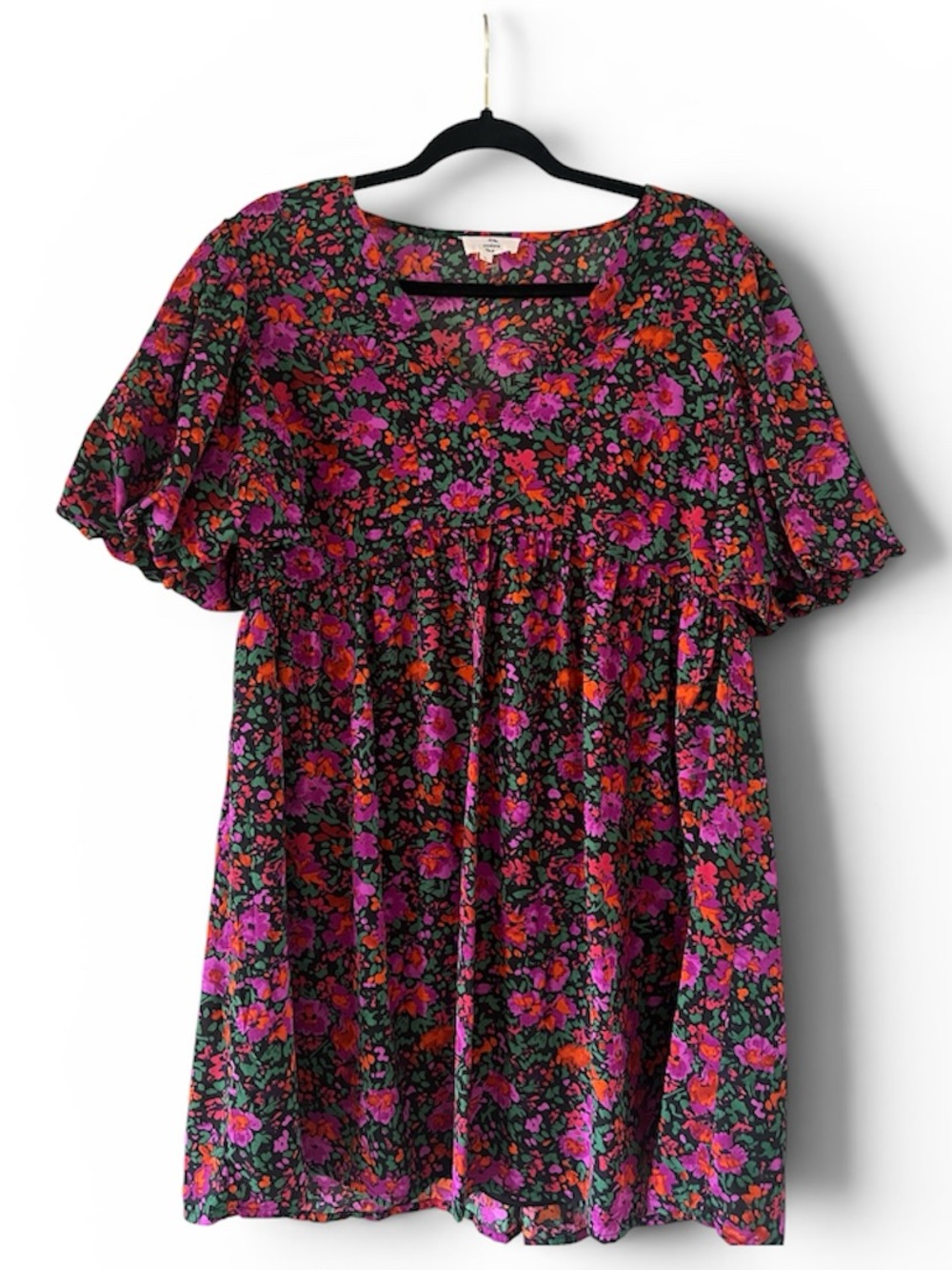entro Floral Mini Dress in Black, Pink & Orange